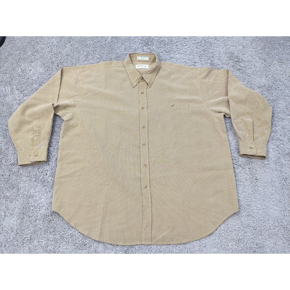 Vintage Orvis‎ Button Up Shirt Mens XXL 2XL Checked Long Sleeve Yellow